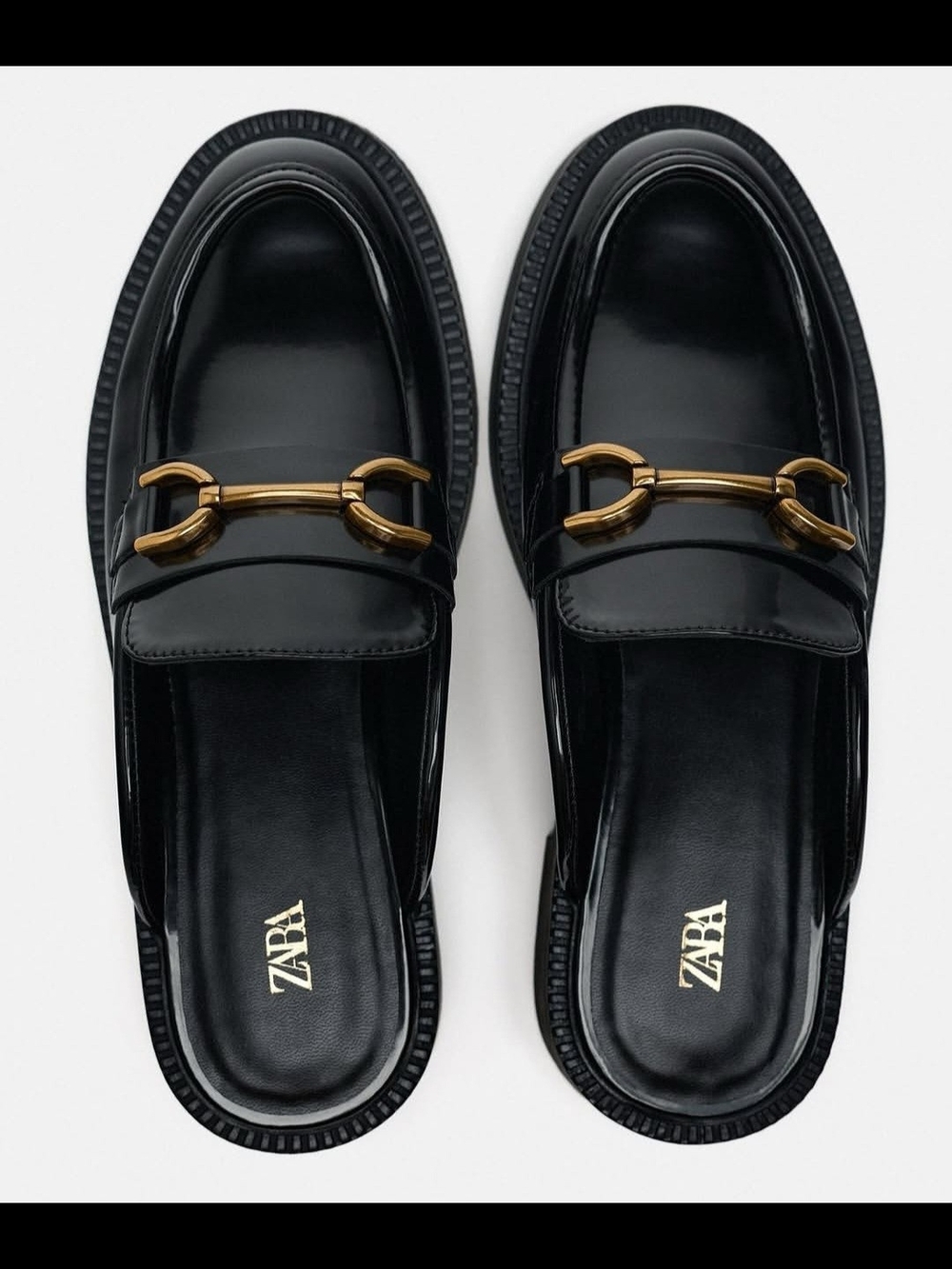 ZARA Women's Black Slip-On Loafers with Gold Hardware 39EU/8.5US